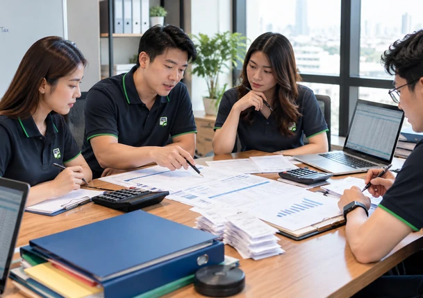 ทีมงานบัญชี Greenpro KSP กำลังจัดเตรียมเอกสารและข้อมูลภาษีให้ลูกค้า
