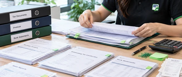 เอกสารประกอบงานภาษี ได้แก่ รายงานขาย ใบกำกับภาษีซื้อ หนังสือรับรองหัก ณ ที่จ่าย และรายการเดินบัญชีธนาคาร จัดแยกเป็นหมวดหมู่